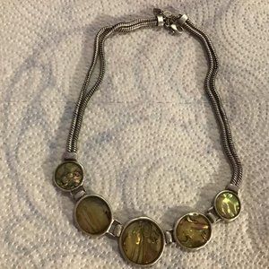 Five Disk Abalone Necklace On Double Silver Chain